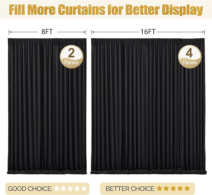 24x10FT Black Backdrop Curtains for Wedding Parties, Wrinkle Free Polyester Photography Backdrop Drapes for Wedding Baby Shower Birthday Parties Stage Background Stand Decorations 4x10ft,6 Panels