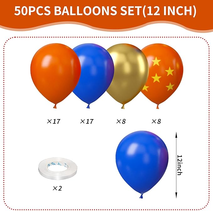 Orange and Blue Balloons, 50Pcs 12 Inch Navy Royal Blue Metallic Gold Balloons for Boys Orange and Blue Birthday Party Decorations Baby Shower Graduation Party Supplies