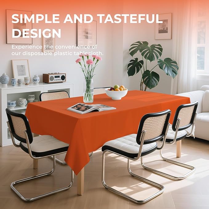 6 Pack Premium Disposable Plastic Tablecloth 54" x 108" Party Table Cloths Disposable for 6 to 8 Foot Tables Indoor or Outdoor Birthdays Weddings Christmas Anniversary Buffet Table (Orange)