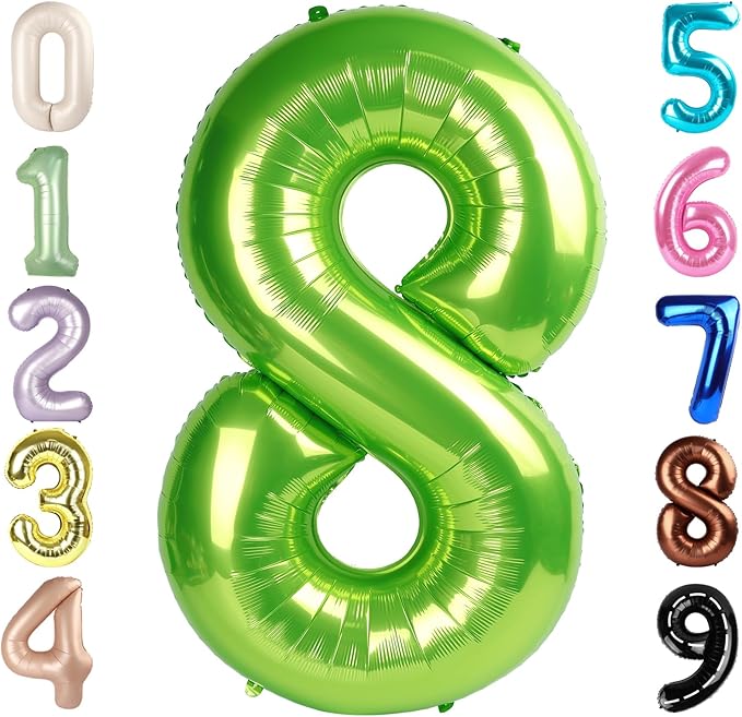40 Inch Number 8 Balloon, Light Green 8 18 28 80 Birthday Balloons for Men Boys, 8th Birthday Decorations Party Supplies, Wedding, Graduations