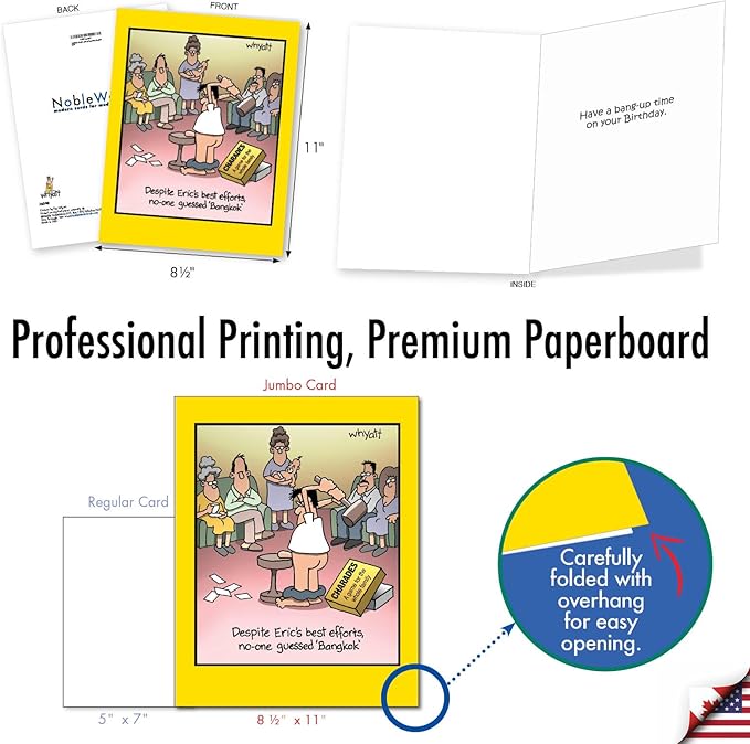 NobleWorks - 1 Large Happy Birthday Card with Envelope (8.5 x 11 Inch) - Funny Cartoon Humor (Buyer Discretion Advised) - Bangkok J8300