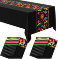 Oudain 12 Pcs Fiesta Tablecloth 108 x 54 Inch Plastic Tablecover Mexican Waterproof Tablecloth Disposable Table Cover for Taco Night Festive Mexican Fiesta Wedding Party Decoration (Black)