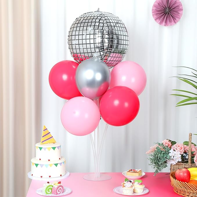 Pink Cowgirl Party Balloons Stand Kit 2 Sets With 2 Boot 4D Disco Ball Foil Balloons Silver Hot Pink Balloon Centerpiece for Tables for Last Rodeo Bachelorette Party Cowboy Western Themed Decorations