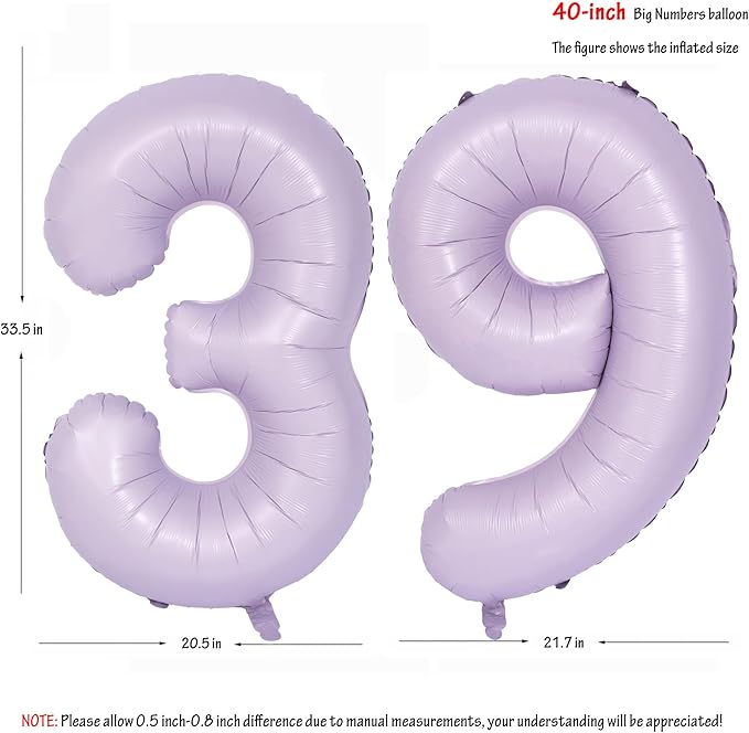 40 In Matte Purple Number Balloons Helium Foil Mylar Balloon Birthday Party banquet Decoration Digital 39