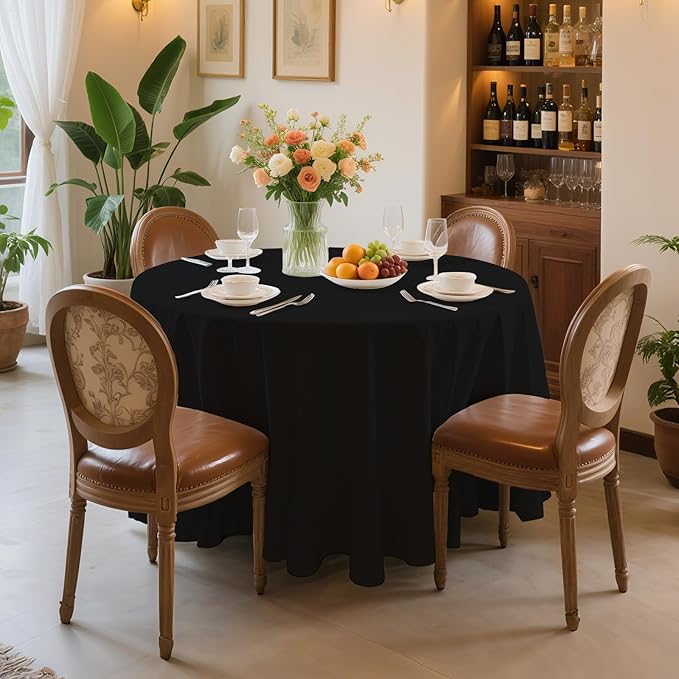 12 Pack Premium Black Plastic Table Cloth -120 Inch Round Tablecloth, Disposable Tablecloth Plastic Table Cover for Parties (12, Black, 120" Round)
