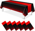 MASHAN 6Pcs Black and Red Tablecloth Party Decorations,Plastic Black Table Cloth Printed Red Table Runner Disposable Rectangle Cover for Birthday Weeding Anniversary Graduation Party,54 x108 Inch