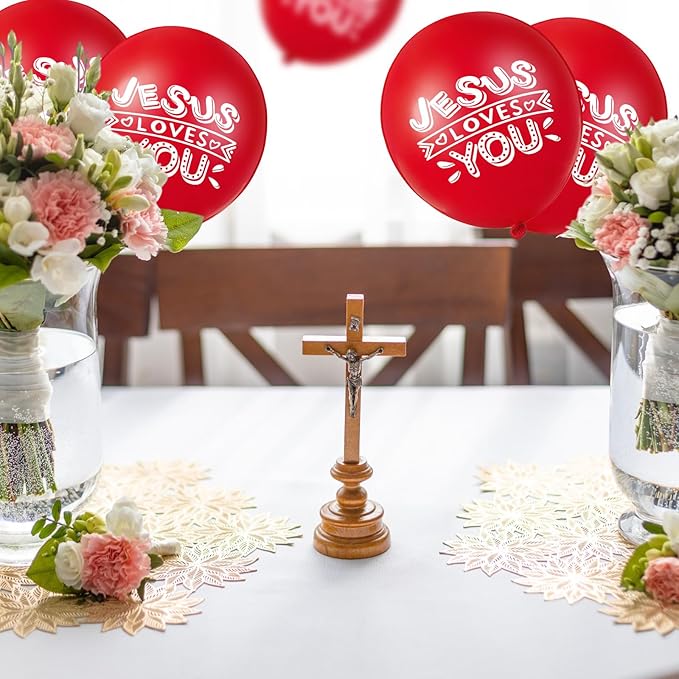 Gejoy Jesus Loves You Balloon 12 Inch Latex Christian Religious Jesus Balloon Party Decor for He Is Risen Party Decor Favor Cross Church Event Birthday Sunday Supplies(Red,60 Pcs)