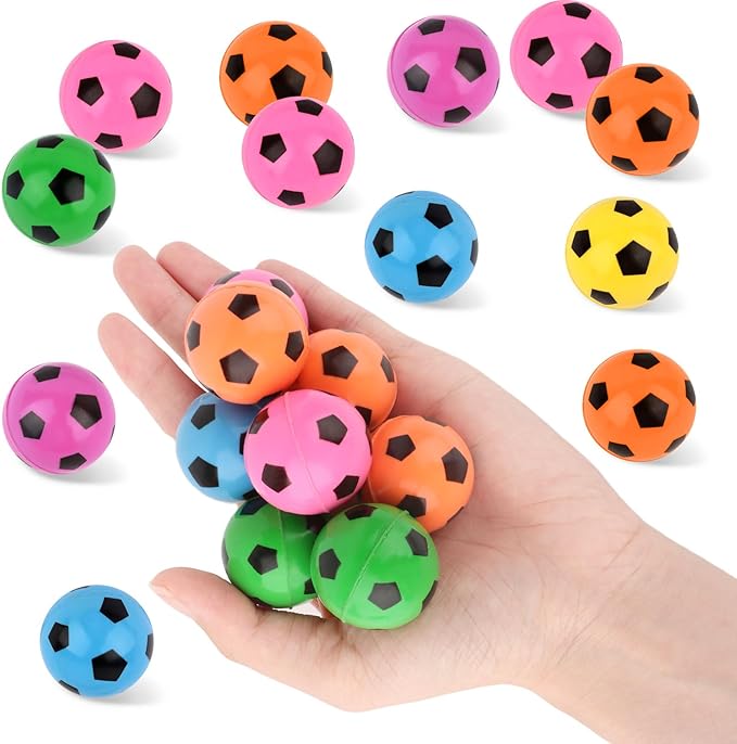 Hxezoc 24 Pcs Soccer Bouncy Balls for Kids, 32mm 4 Colors Rubber Bounce Balls Bulk for Party Favors, Goodie Bag Fillers, Easter Gift Bag Stuffers, Basket Stuffers, Classroom Prizes