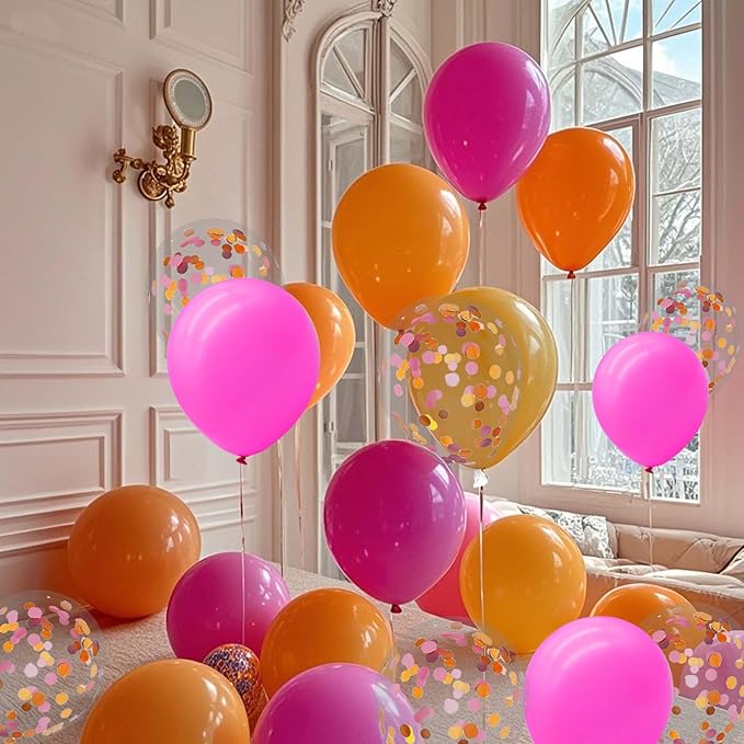 Orange Pink and Hot Pink Balloons with Confetti Balloons 12 inch Latex Balloons 80 Pcs for Wedding Birthday Baby Shower Patriotic Themed Party Decorations