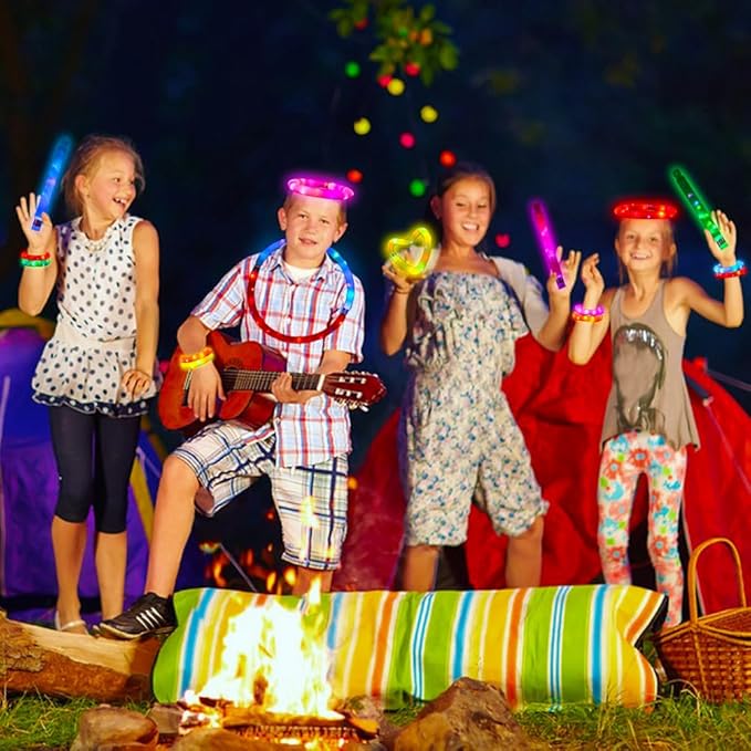 24 Pcs Glow Sticks Toys for Kids, LED Light Up Pop Tubes/Bracelet Party Favors for Kids,Glow in The Dark Party Supplies, Birthday Gifts Xmas Stocking Goodie Bags Stuffers Boys Girls