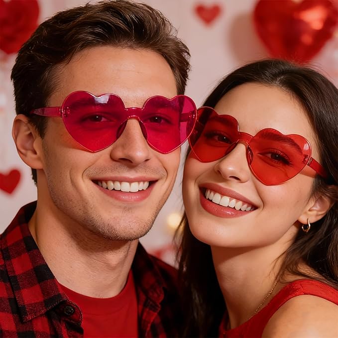 16 Heart Rimless Sunglasses Retro Colored Party Glasses Bulk Gradient Transparent Fun Eyeglasses for Unisex Adult