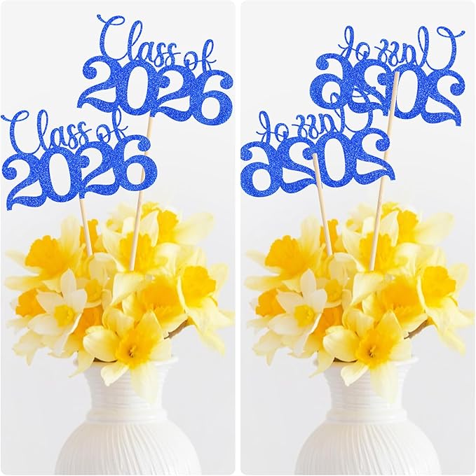 2026 Graduation Decorations, 12Pcs Class of 2026 Graduation Centerpieces for Tables, Double Sided Table Toppers for Grad Party Supplies (Blue)