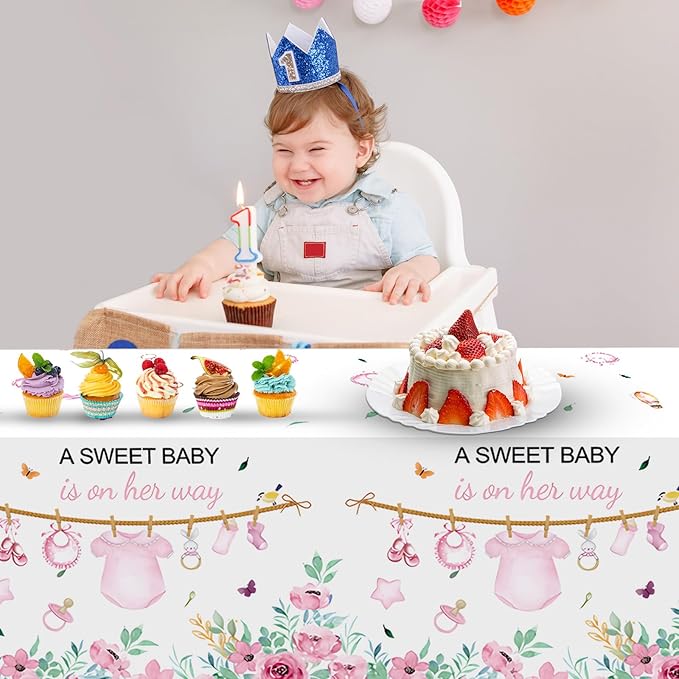 3pcs Baby Girl Shower Decorations His is a Girl's Party Supplies Waterproof Baby Shower Tablecloth Decorative for Girl Baby Shower Gender Reveal Party Decoration Supplies