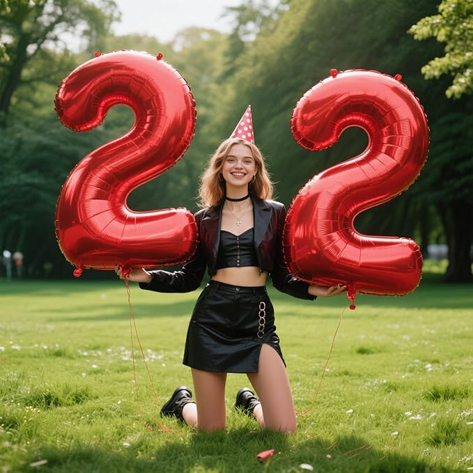 Red Number 2, Balloons 40 Inch Giant Foil Large 2 Number Balloons,Number 2 Digital Two Helium Balloons 12 20 21st Numbers Birthday Decorations for Parties, Anniversaries Supplies Decorations