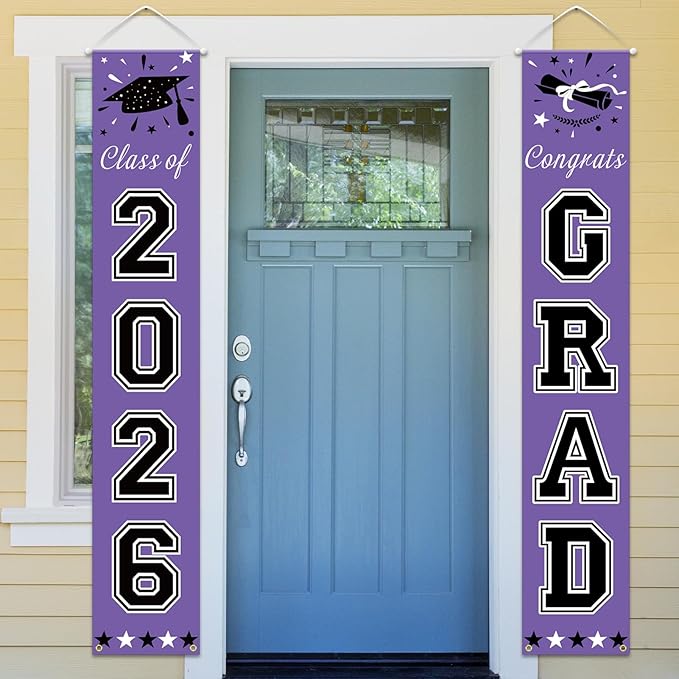 DAZONGE 2026 Graduation Decorations Purple - Graduation Porch Banners Class of 2026 Decorations for Any Schools or Grades