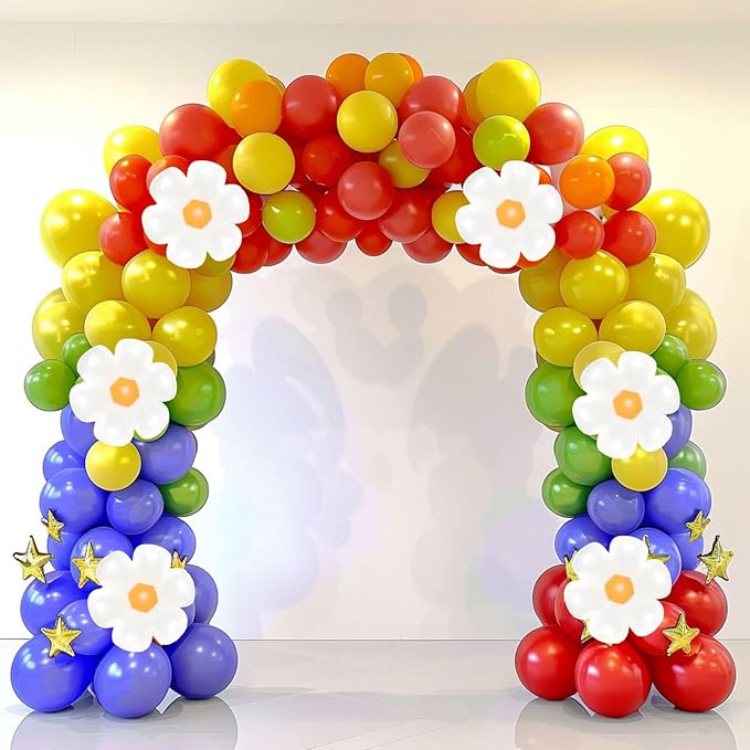 Spring Daisy Flower Balloon Garland Arch Kit 160Pcs Red Orange Yellow Green Blue Purple White Groovy Flower Balloons for Baby Bloom Daisy Floral Two Groovy Wedding Party Decorations