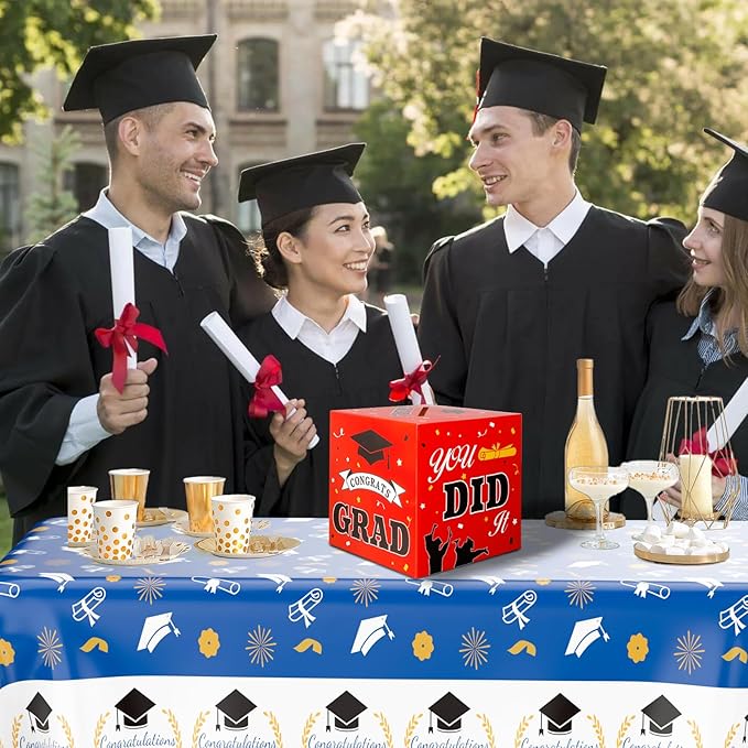 Graduation Card Box, 2025 Graduation Party Decorations, Red Black Graduations Card Holder, Foldable Cardboard Decoration Congrats Grad Card Gift Box Class of 2025 for Graduations Party Favors Supplies