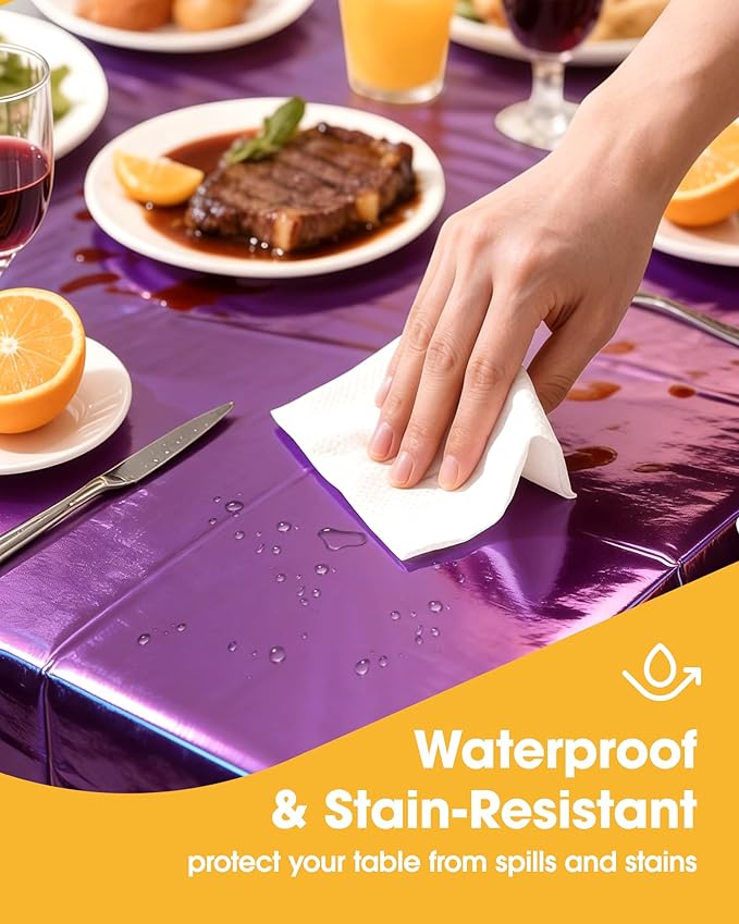 Iridescent Purple Plastic Table Cloth - 4 Pack 54" × 108" Rectangle Disposable Tablecloths for 6FT Tables, Table Cover for Party, Holiday & Gathering Use