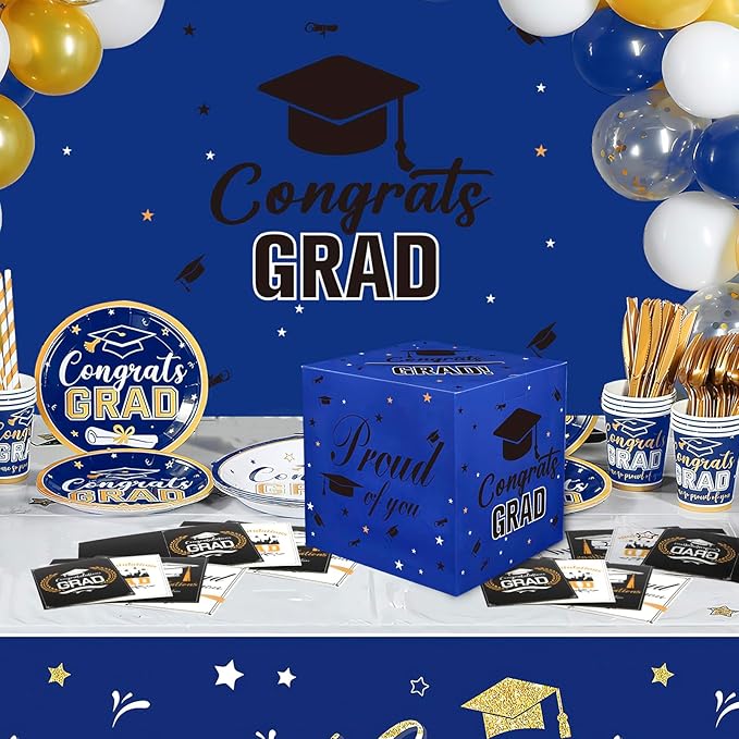 Graduation Card Box, 2026 Graduation Party Decorations, Card Boxes for Graduation 2026, Graduation Box Holder, Grad Box for Gift and Cards, Card Box for Graduation Party Supplies Party Favors, Blue