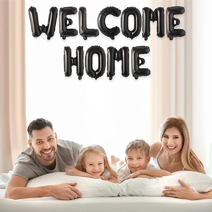 2 Set 22Pcs Black WELCOME HOME Letter Balloons 16in Balloon Foil Letter Decorations Party Decor Black Letter Balloons WELCOME HOME Party Supplies