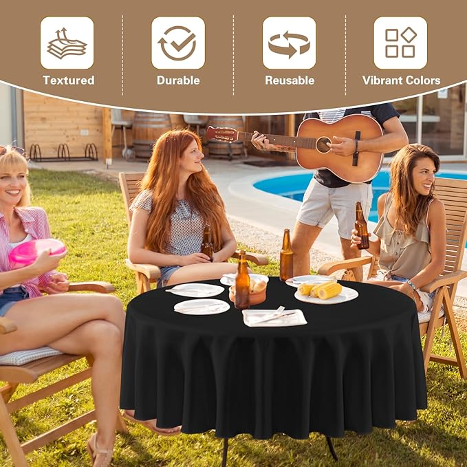 sancua Black Round Tablecloth 108 Inch Diameter, 6 Pack - Circle Polyester Fabric Table Cloth for Wedding Party Reception Banquet Birthday, Washable Formal Table Cover (Fit 42-96 Inch Tables)