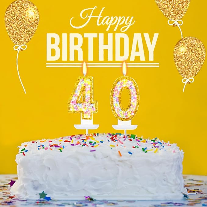 40th Birthday Candle for Cake, Colorful Macaron Numeral Candles for Women/Men, Birthday Party Cake Decorations, Golden Cake Topper for Birthday Party Supplies (Number 40)