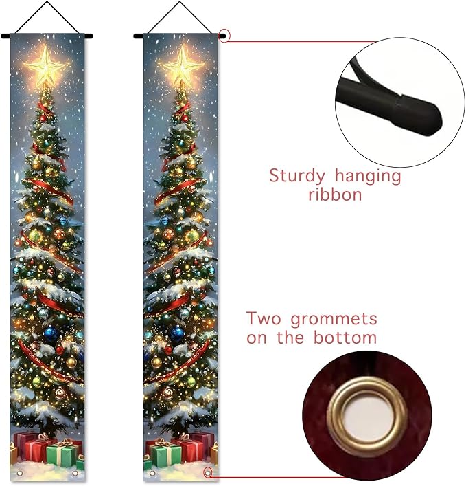 Nuxovilar Christmas Decorations Outdoor Yard Front Porch Sign Set, Lit Christmas Tree Door Banners for Front Door, Hanging Christmas Door Decorations for Home Indoor Outdoor Wall Yard