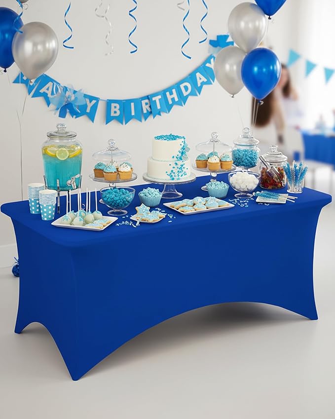 Fixwal 3 Pack Royal Blue Table Cloths Rectangle 8FT, Tablecloths Rectangular Stretch Spandex Fitted Table Covers 8ft for Parties, Trade Shows, Banquet, Weddings, Buffet, Graduation
