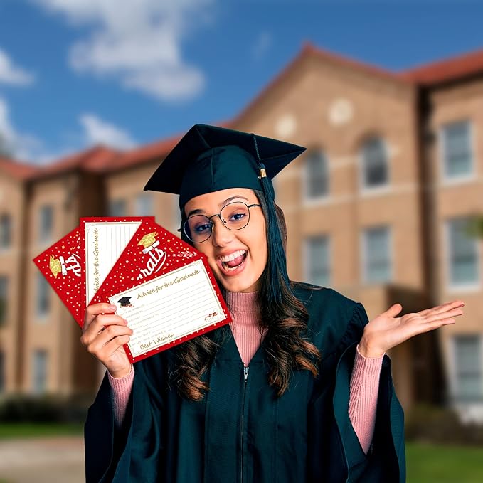 Graduation Wish & Advice Cards - 50PCs Graduation Party Supplies Advice Cards for Class of Graduation Party, Graduation Favors Cards for High School/College/Senior School, 4x6 in, Red