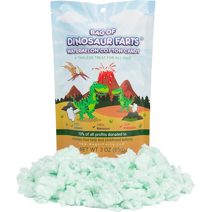 Bag Of Dinosaur Farts Watermelon Cotton Candy Funny for All Ages Unique Birthday for Friends, Mom, Dad, Girl, Boy Stocking Stuffer Funny Gag Gift Easter Basket, 3 ounces / 1 pack