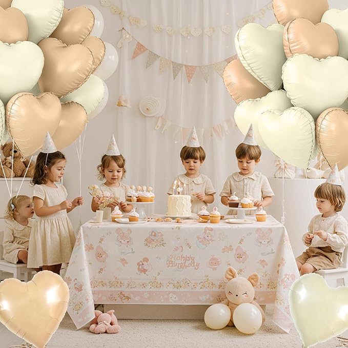 TONIFUL 30Pcs 18 Inch Caramel Cream White Balloons Cream White Heart Shape Foil Mylar Banners Decoration for Birthday Valentine's Day Wedding Bridal Shower Anniversary Engagement Party Supplies