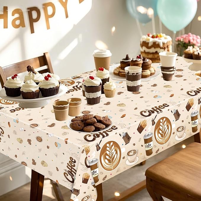 4 Pack Coffee Party Tablecloth - Coffee Table Cover Decoration Tablecover for Party Baby Shower Supplies Birthday Decorations (51 x 86 Inches)