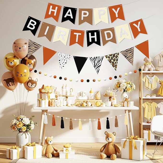 139 Pcs Felt DIY Custom Banner Kit Include 104 Letters 18 Swallowtail Flags 15 Pennants 2 Pcs Pom Pom Garland Tassel Pompom Decoration for Home Baby Shower Birthday(Brown)