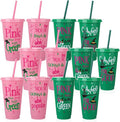 12 Pcs Pink Green Plastic Cups with Lids and Straws 24 oz Reusable Tumbler for Witch Princess Enchanted Theme Parties Birthdays Bachelor Party Decoration
