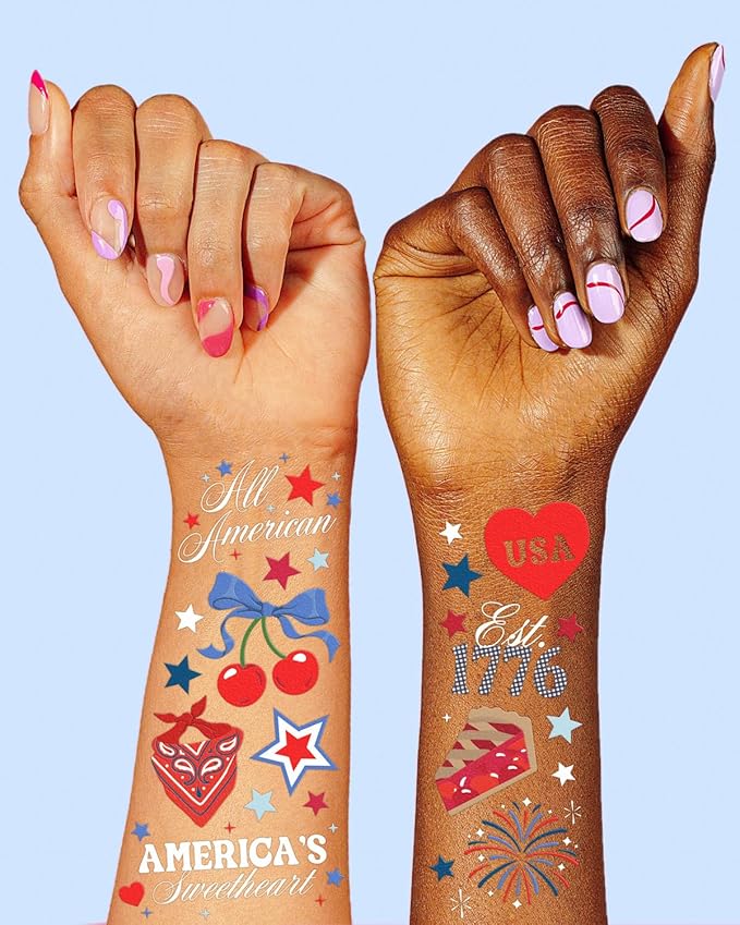 xo, Fetti America 250 Tattoos, 4th of July -60 Temporary Tattoos | USA, Red White Blue, Stars, Fireworks, Patriotic Party Decor, Kids Party, All American