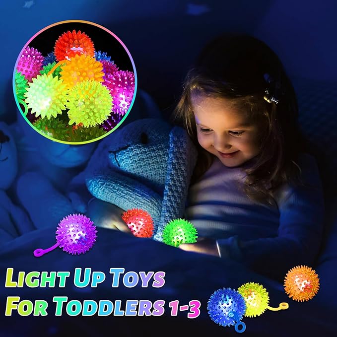 24PCS Light Up Ball, Bouncy Balls for Kids, 6 Colors Flashing Squeaky Ball, 2.2inch Light Up Toys, Balls for Toddlers 1-3, Easter Party Favors for Teens, Adults, Children