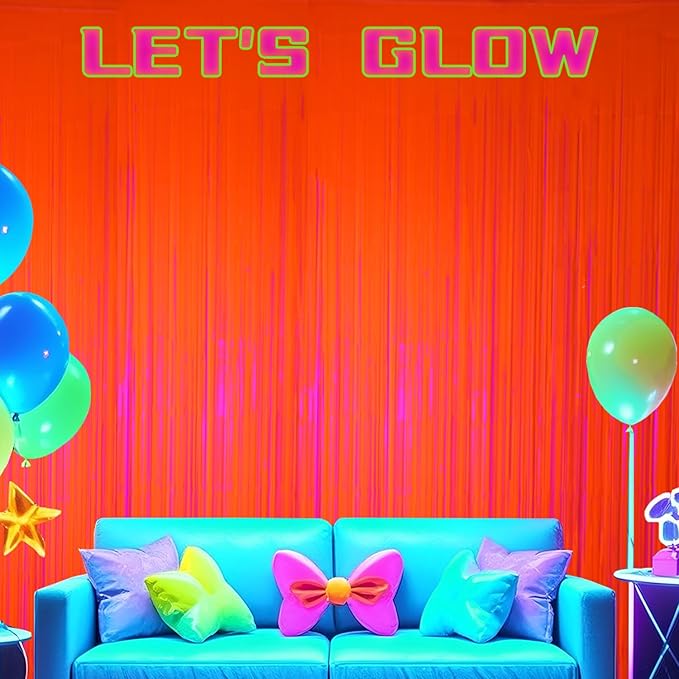 2 Pack Foil Fringe Backdrop - Fluorescent Orange Shiny Tinsel Curtains for Party Decoration/Photo Booth Props - 3.3x6.6 FT Metallic Foil Backdrop for Birthday, Wedding, Graduation, Christmas