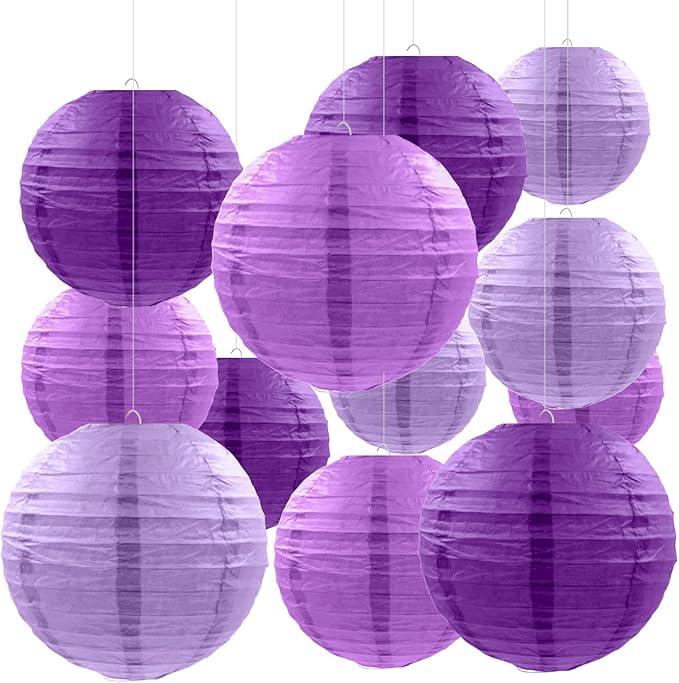 12 Pcs Purple Paper Lanterns Decorative Hanging Lanterns for Women Girls Mothers Day Bachelorette Wedding Birthday Baby Shower Valentines Day Party Decoration