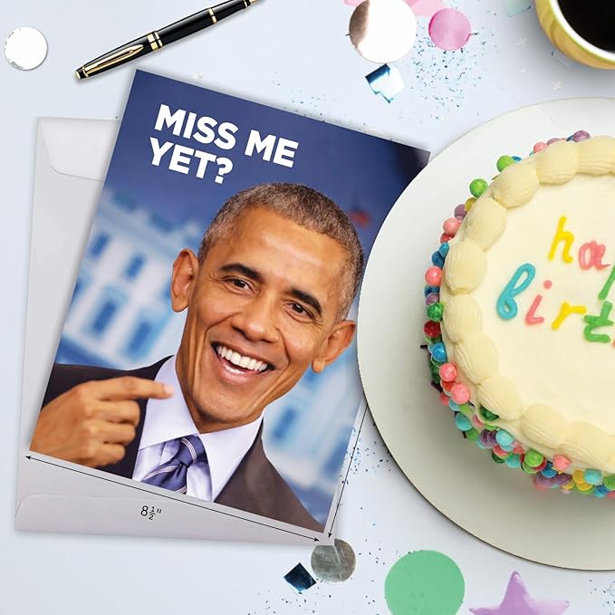 NobleWorks - 1 Big Political Birthday Card with Envelope (8.5 x 11 Inch) - Democrat and Republican Humor Bday Card - Miss Me Yet J5220BDG