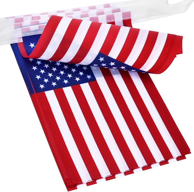 4th of July Patriotic Decorations Outdoor, 45 Feet 40 PCS American Flag String Pennant Banners, Small USA Flags Banner for Independence Day Memorial Day Patriotic, Festival Party Decorations