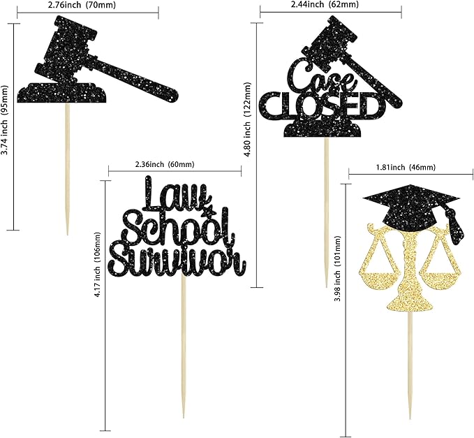 Gyufise 24Pcs 2026 Lawyer Graduation Cupcake Toppers Gold Black Glitter Class Of 2026 Lawyer Grad Cake Toppers Cap Diploma Cupcake Picks 2026 Graduation Theme Party Cake Decorations Supplies