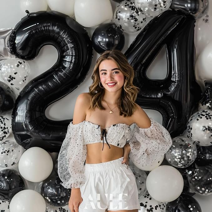 AULE 40 Inch Large 24 Number Balloons Black, Big Foil Number Balloons, Giant Helium Happy 24th Birthday Party Decorations for Man and Women, Huge Mylar Anniversary Party Supplies