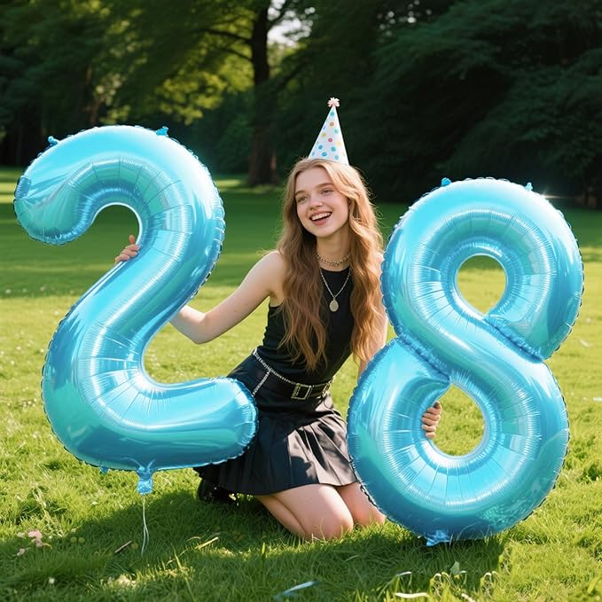 40 Inch Light Blue Number 28 Digital Balloon,Jumbo Mylar Foil Helium Balloon for 28 Balloons for Birthday Party,Wedding Anniversary Party Decorations