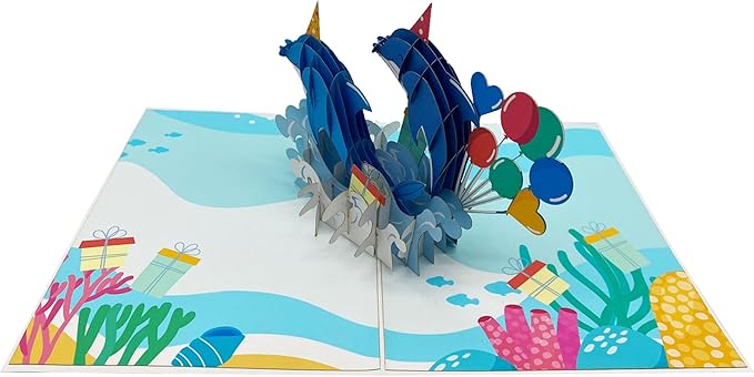 3D Dolphins Birthday Pop-Up Card – Ocean Sea Life Themed Handmade Greeting Card for Birthdays, Anniversaries & Special Occasions, Birthday Pop Up Card for Women, Men & Kids – With Envelope