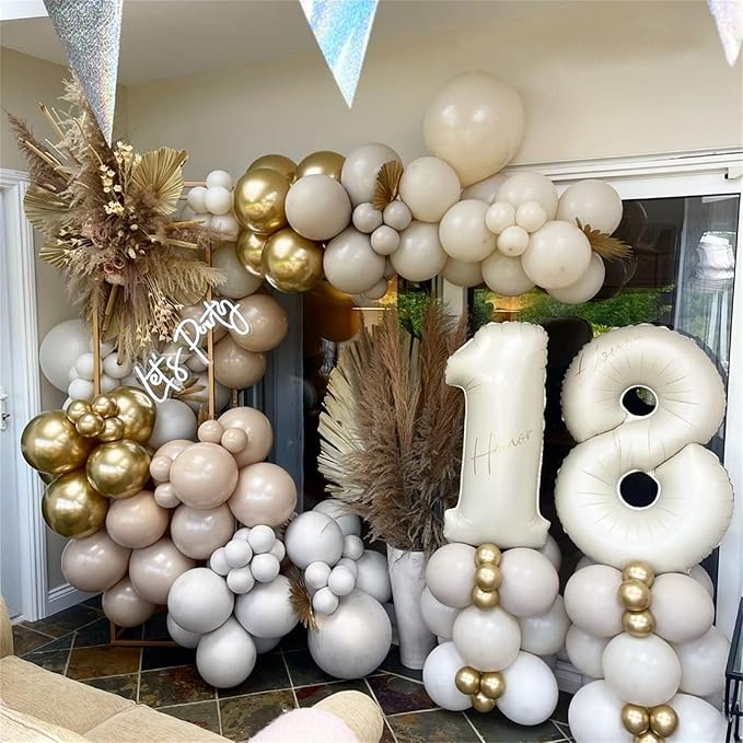 Cream 10 Balloon Numbers for 10th Birthday Decorations, 40 Inch Beige Helium Foil Number 1 & 0 Balloons for Girls Boys, White Sand 10th Birthday Balloons for Women Men Anniversary Party Supplies