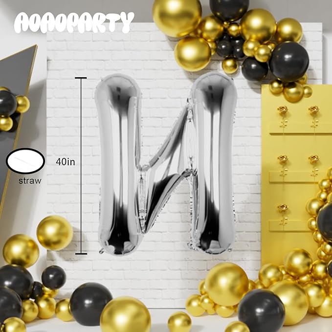 Letter Balloons 40Inch Large Giant big Foil Mylar Silver Balloons N for Birthday Party Decorations