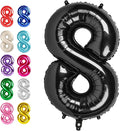 Black Foil Number 8 Balloon 40 Inch, Helium Mylar Eight Numbers 8 18 28 38 48 58 80 88 Birthday Balloons, 8th Black Women Men Anniversary Graduations Party Supplies