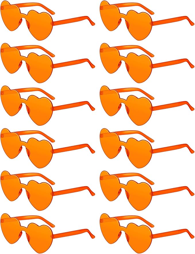 Photect 12 Pair Heart Shaped Sunglasses Neon Color Transparent Heart Glasses for Women Party Favor