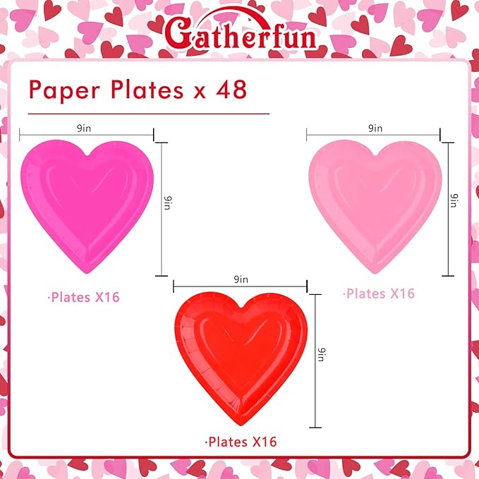 Gatherfun 48Pcs Heart Shaped Paper Plates Set - Romantic Red Heart Tableware for Valentine's, Anniversary Party Supplies & Valentine's Day Party Decorations