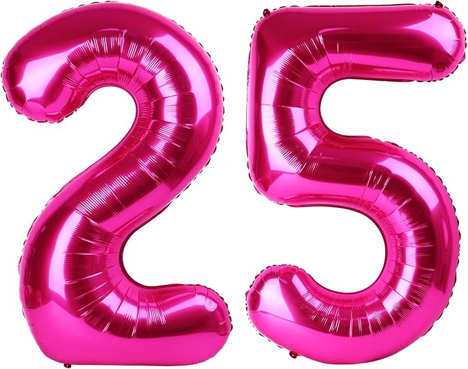 Hot Pink Number 25 Balloons 40 inch, 25 Number Balloons, 25th Birthday Decorations, 25 Year Old Women Hot Pink Party Supplies